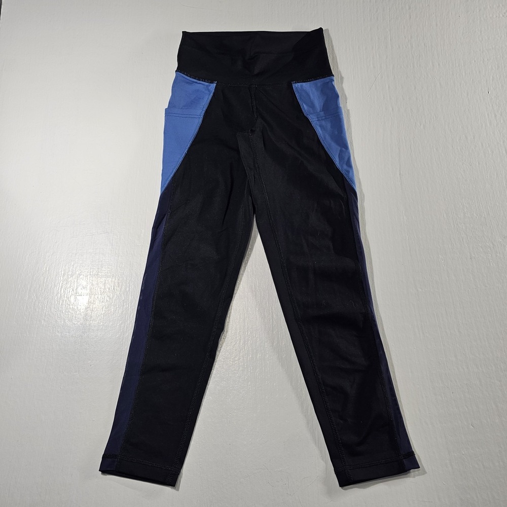 Aerie Chill Play Move Blue Black Stash Pocket Leggings Womens Sz S /P Petite